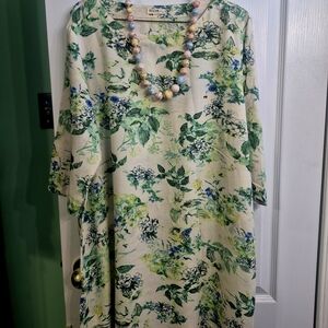 Floral Print Maxi Dress with Green and Blue Accents